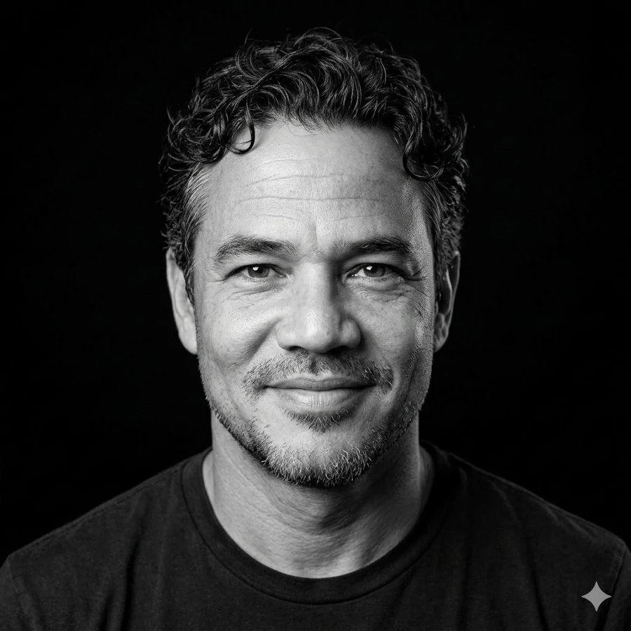 Black-and-white portrait of Shawn Bishop, President of KC AI Association